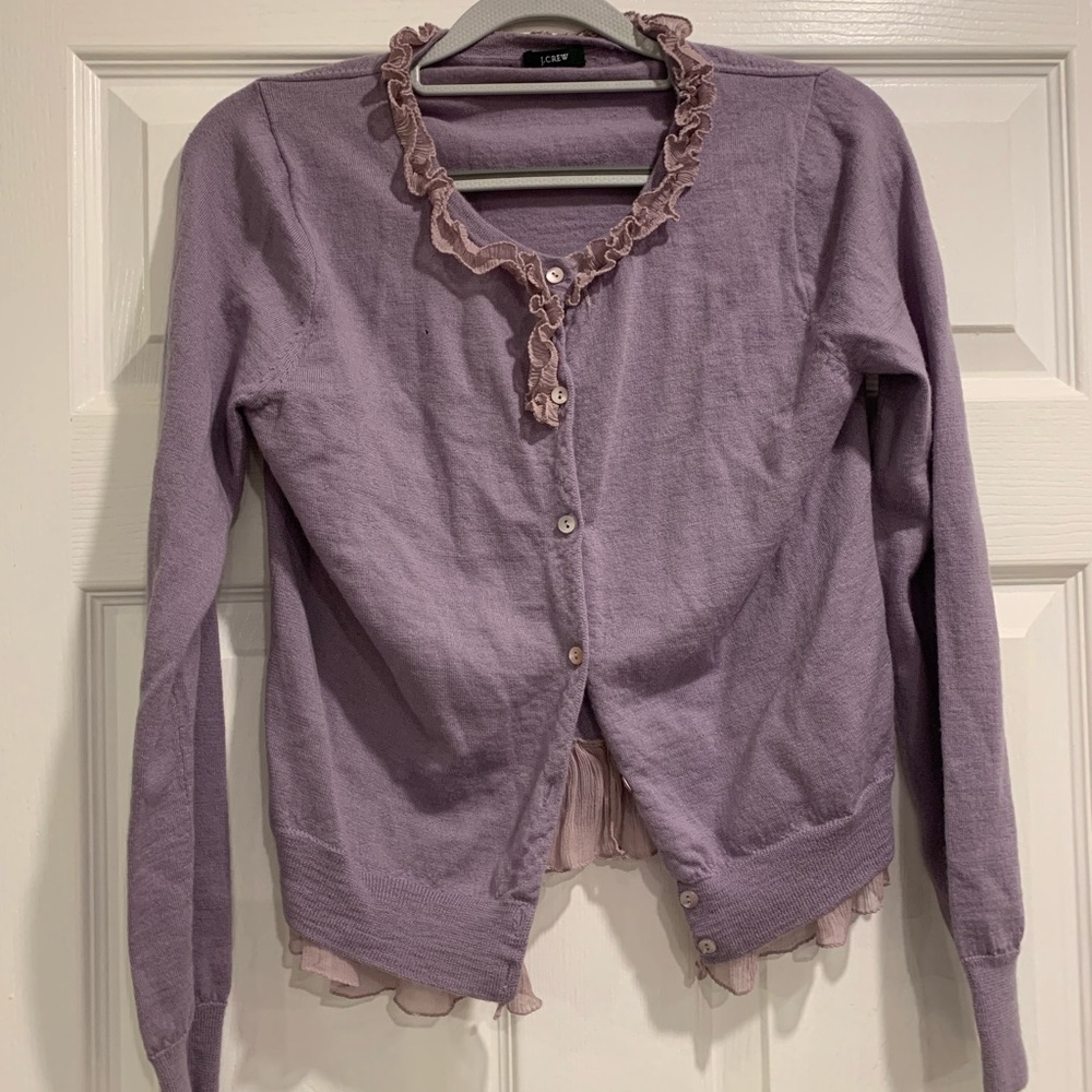 J. Crew Purple Ruffled Cardigan- Fair Condition- See Description